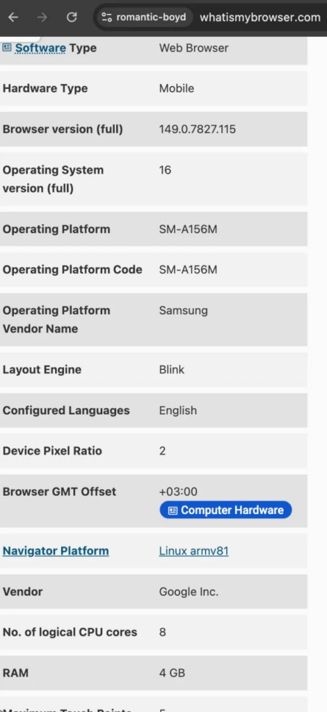 Kameleo's Android Profile fingerprint